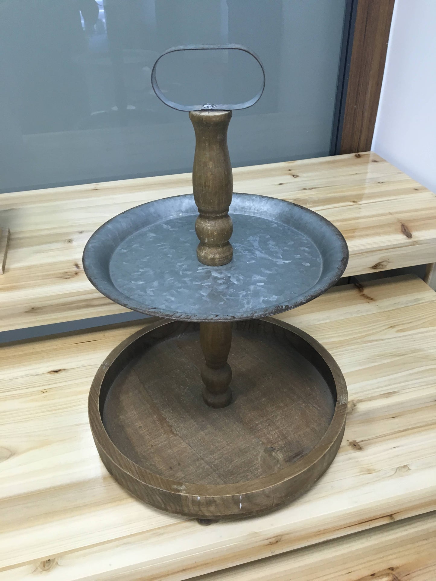 2 Tier Wood & Metal Server