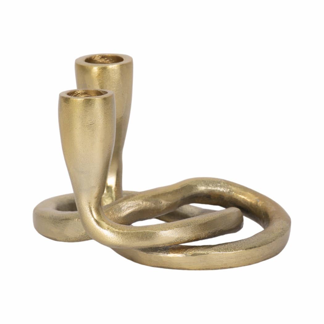 Candle Holder - Gold Metal Knotted 2-Taper, 6 in.
