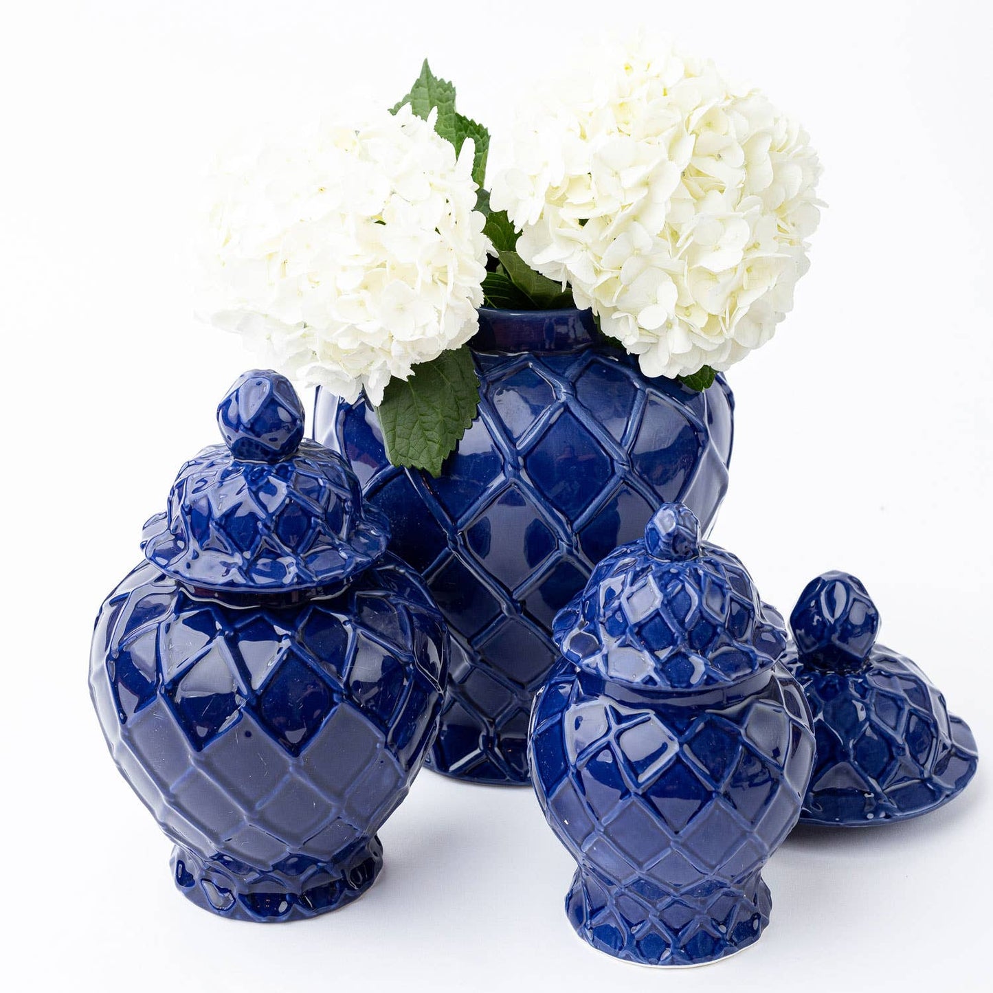 Navy Textured Ginger Jar with Lid - Large