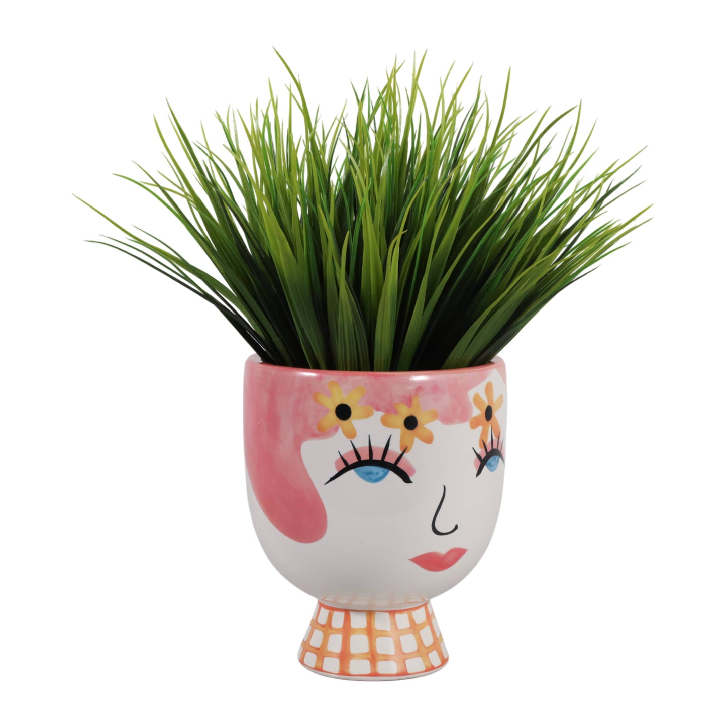 Plant Pot - Pink Ceramic Frida Face Pretty Eyelash, 7 in.