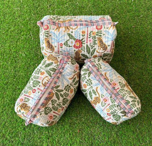 Quilted Cosmetic Bag Floral Printed Bag Cotton Bags Tiger Print