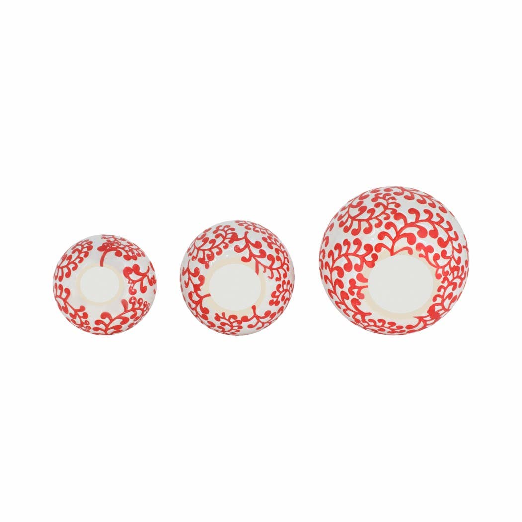 Ceramic Traditional Artistic Design Orb Set - Red, 4/5/6 in.
