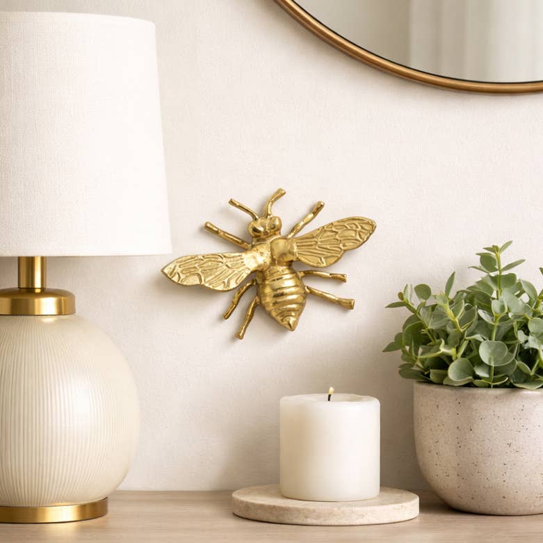 Decorative Figurine - Gold Metal Decorative Busy Bee, 8 in.