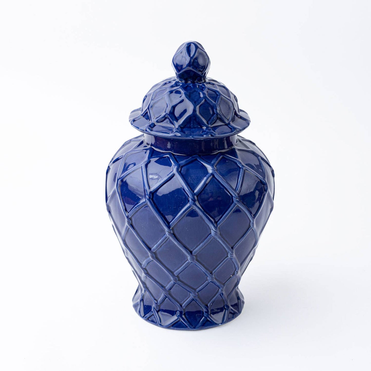 Navy Textured Ginger Jar with Lid - Large