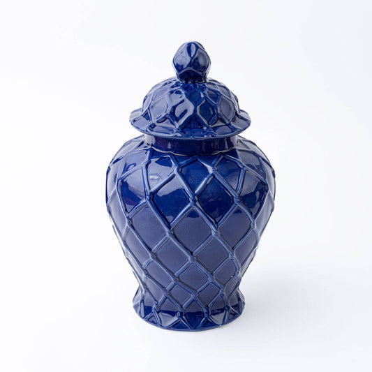 Navy Textured Ginger Jar with Lid - Large