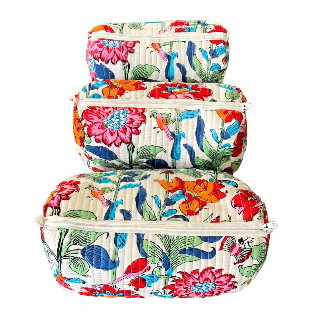 Quilted Cotton Cosmetic Bags Set of 3