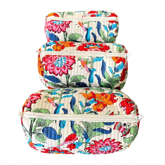 Quilted Cotton Cosmetic Bags Set of 3