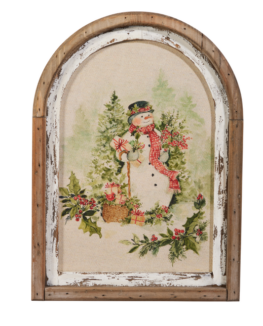 16.5" Watercolor Holiday Snowman Framed Wall Art