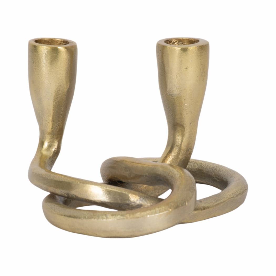 Candle Holder - Gold Metal Knotted 2-Taper, 6 in.