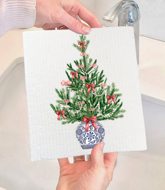 Chinoiserie Christmas Tree Swedish Dishcloth
