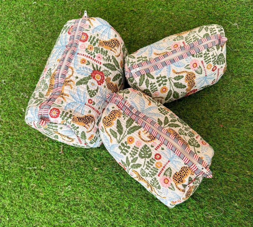 Quilted Cosmetic Bag Floral Printed Bag Cotton Bags Tiger Print