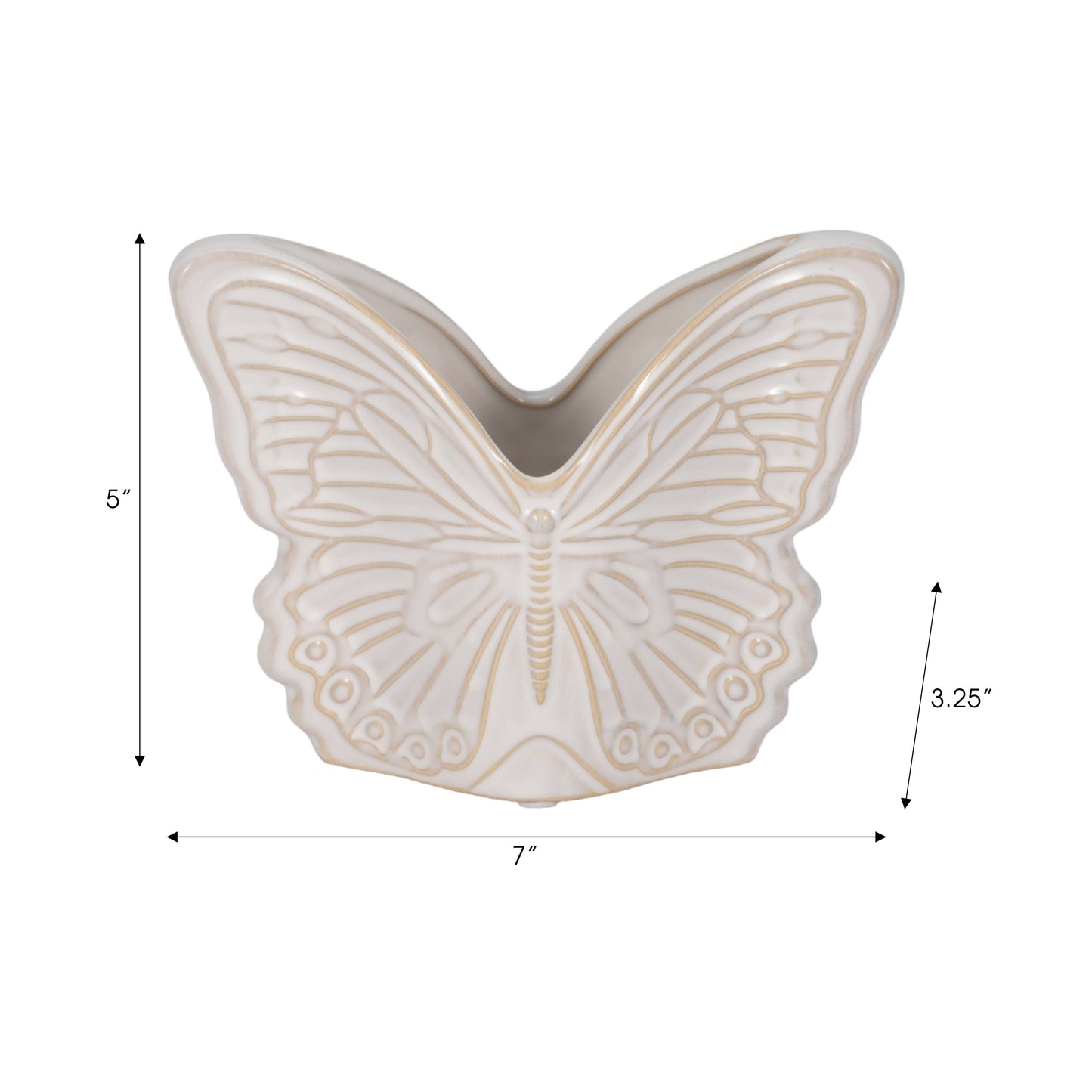 Plant Pot - Ivory Ceramic Sculpted Butterfly Swings, 7 in.