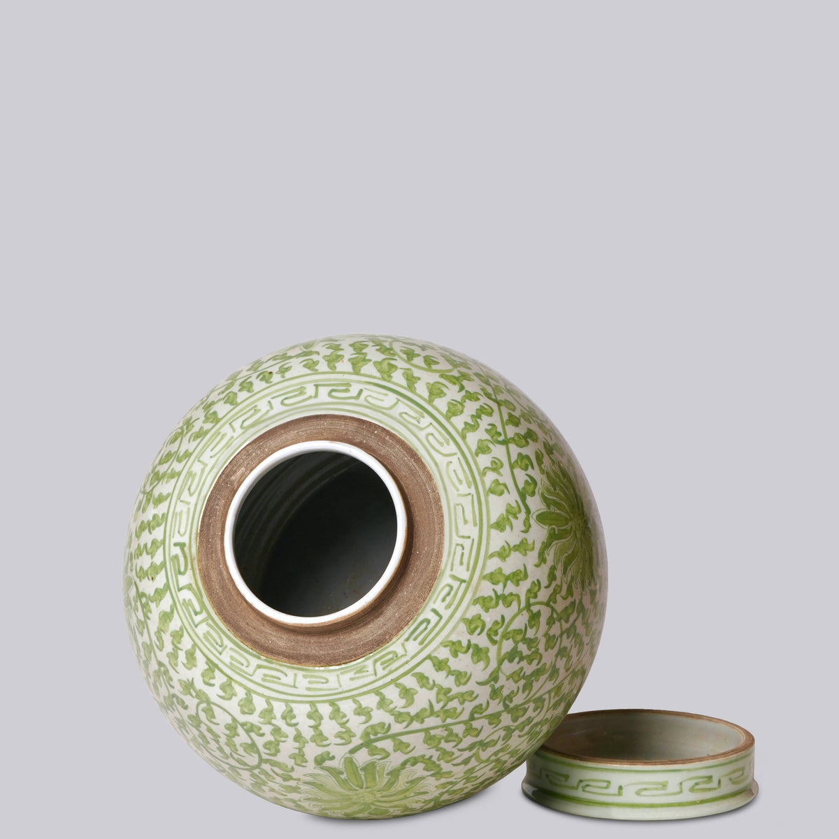 Scrolling Lotus Green and White Porcelain Jar