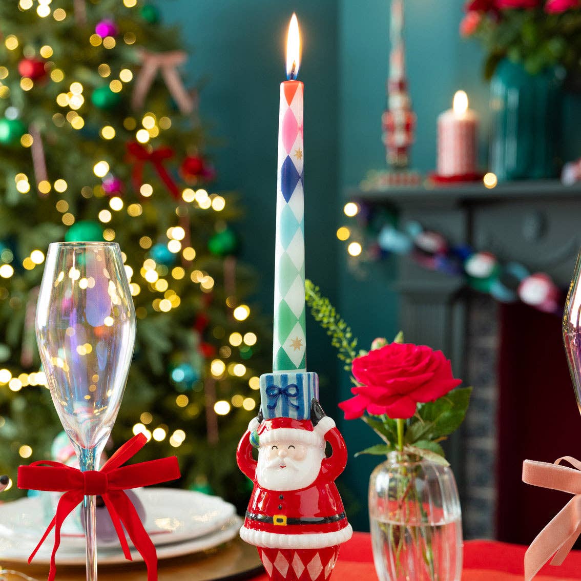 Mixed Color Harlequin Taper Dinner Candles - 2 Pack | Christmas Candles |