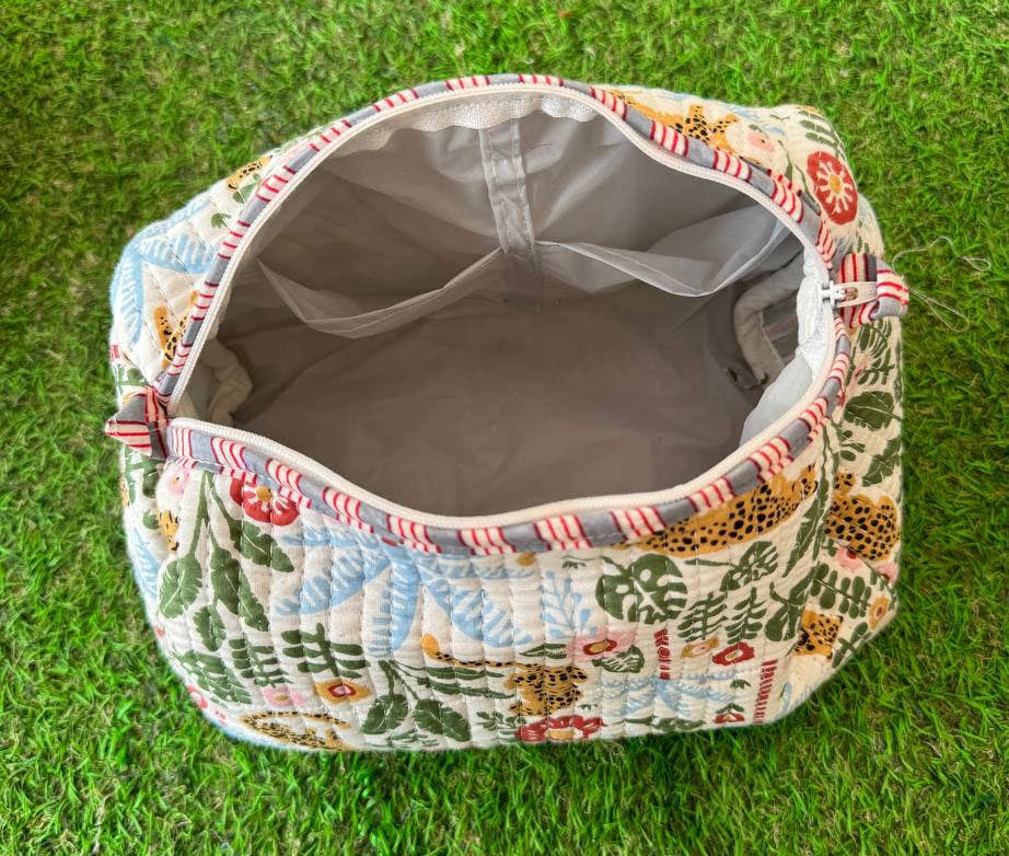 Quilted Cosmetic Bag Floral Printed Bag Cotton Bags Tiger Print