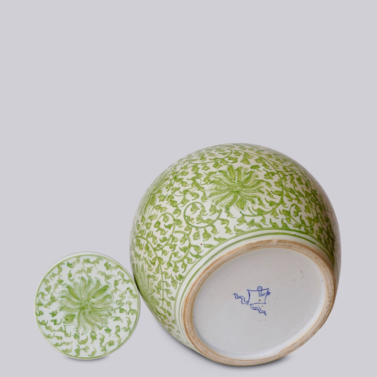 Scrolling Lotus Green and White Porcelain Jar