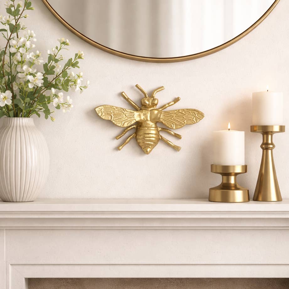 Decorative Figurine - Gold Metal Decorative Busy Bee, 8 in.