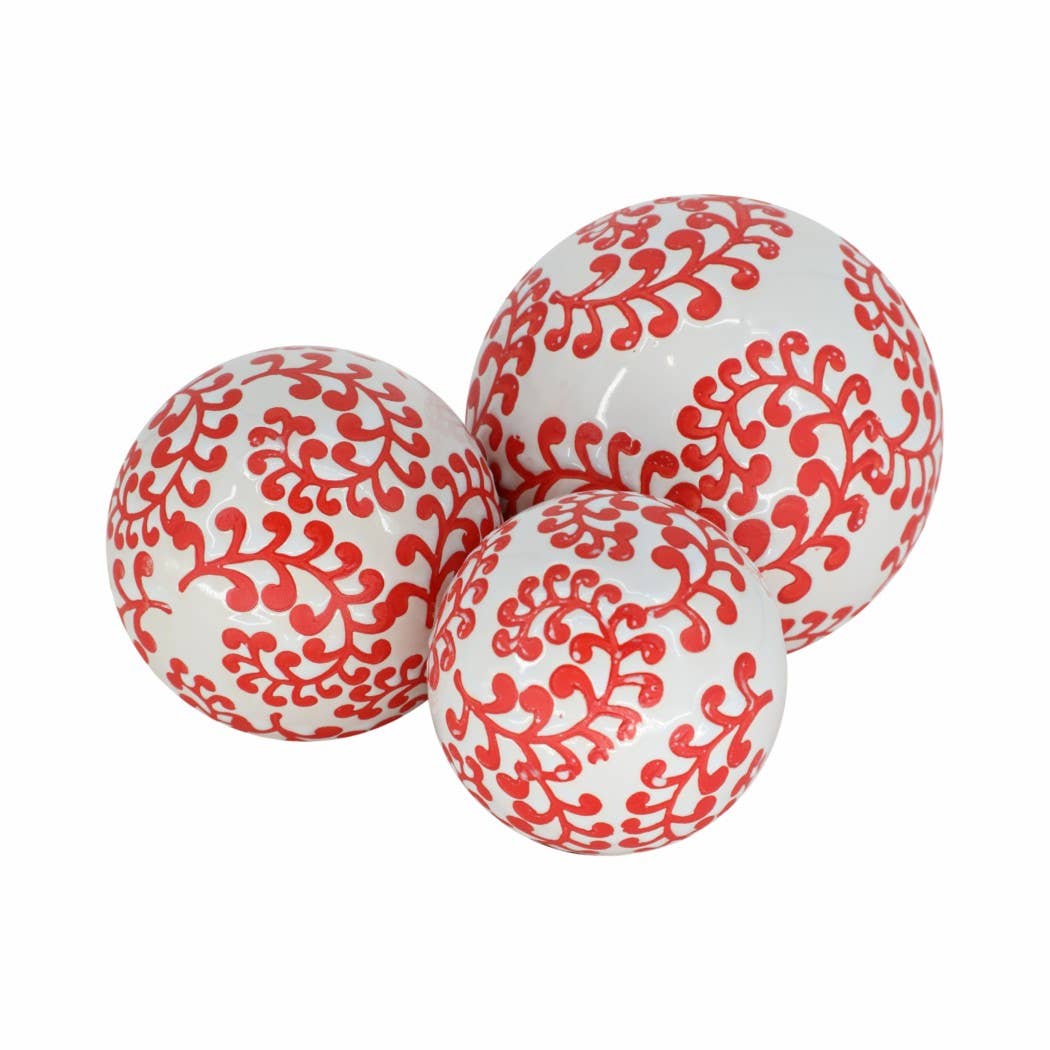 Ceramic Traditional Artistic Design Orb Set - Red, 4/5/6 in.