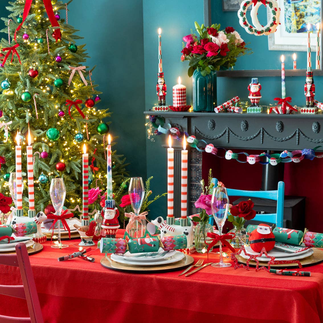 Mixed Color Harlequin Taper Dinner Candles - 2 Pack | Christmas Candles |