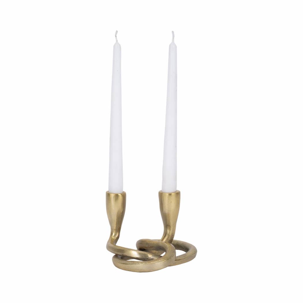 Candle Holder - Gold Metal Knotted 2-Taper, 6 in.