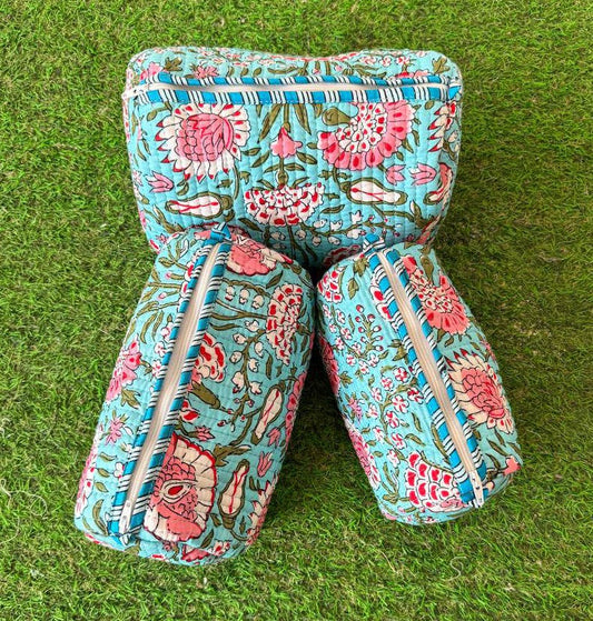 Quilted Cosmetic Bag Floral Printed Bag Cotton Bags Teal