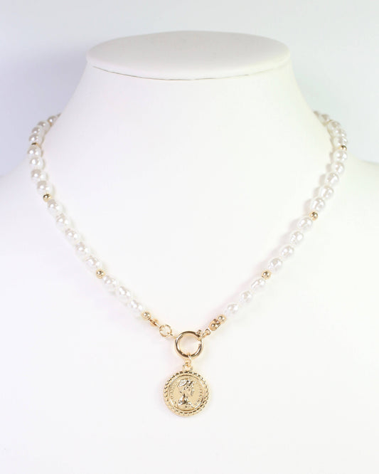 Oneonta Pearl and Coin Necklace Gold