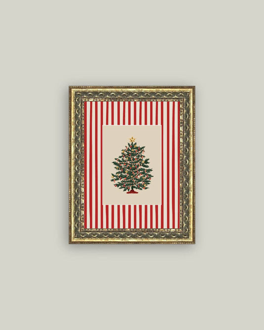 Peppermint Stripe Tree Framed Antique Art