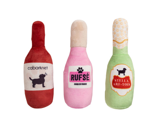 Beer, Wine & Rose Dog Toys, Set of 3